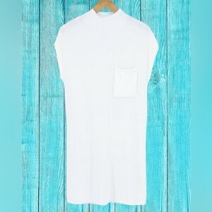 Zenana Mock Neck White Sleeveless Sweater Dress